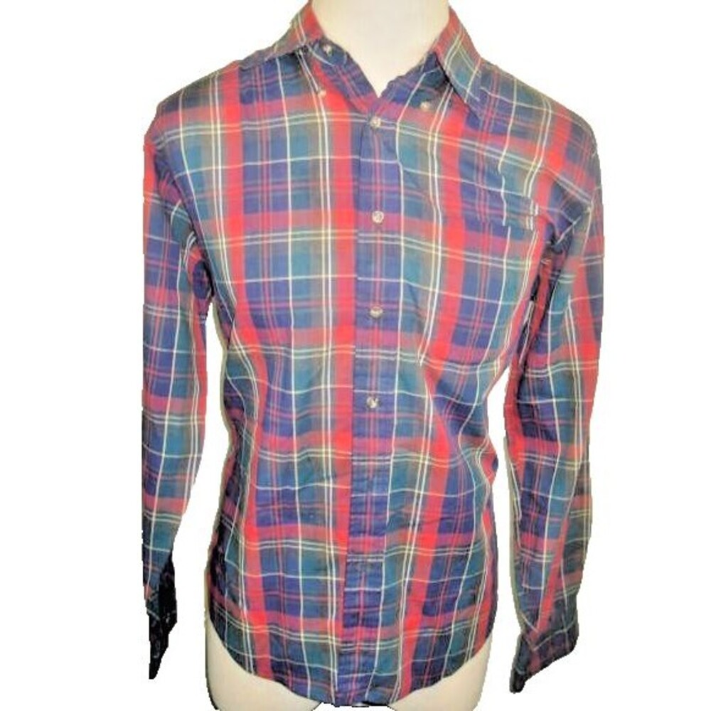 Mens Hathaway Green Plaid Cotton/Poly LS Casual Shirt sz Lg
